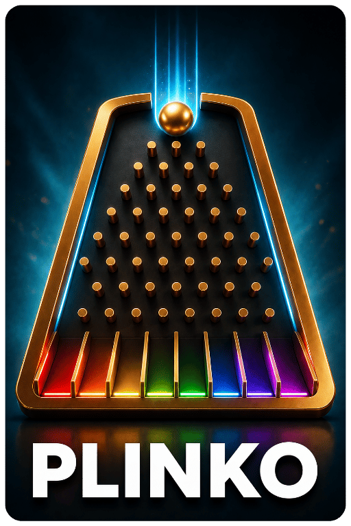 Plinko game board with peg layout, falling ball, and colorful prize slots.