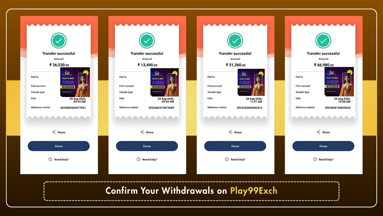 Play99Exch UPI withdrawal proof with fast and secure payout.